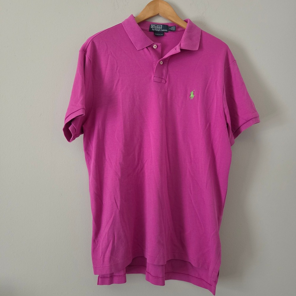 Polo Ralph Lauren Mens Custom Fit Polo Shirt Magenta Pink Lime‎ Green Pony Large